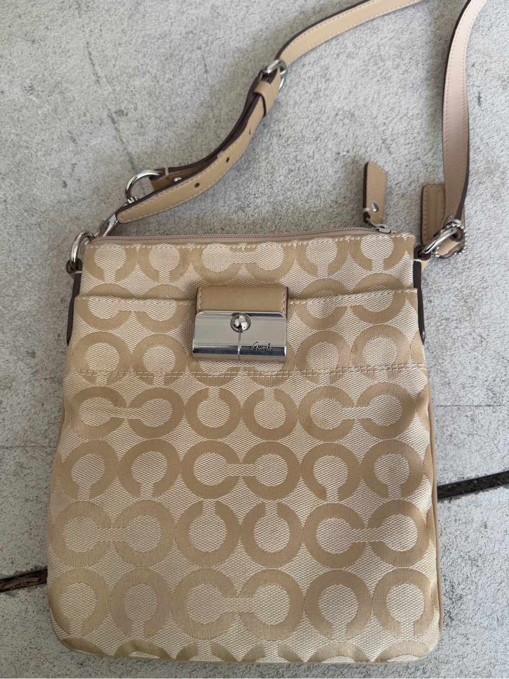 Coach Beige Signature Crossbody Bag with Silver-Tone Hardware - Picture 2 of 3